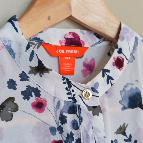 P19" L28" Joe Fresh Multicolor Floral High-low Round Hem Women's Blouse - Picture 5 of 17